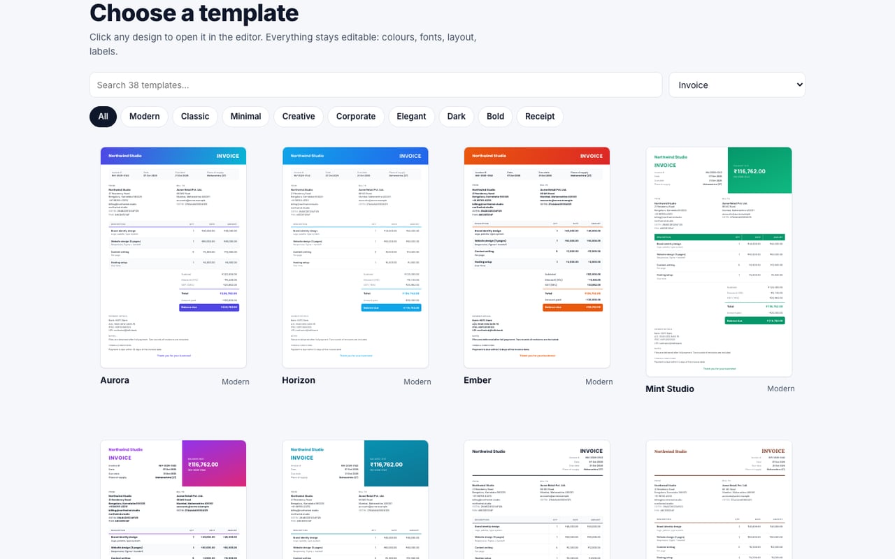 Gallery of invoice template thumbnails