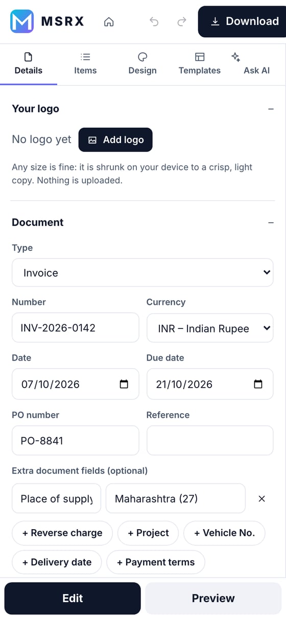 Editor on a phone showing the form